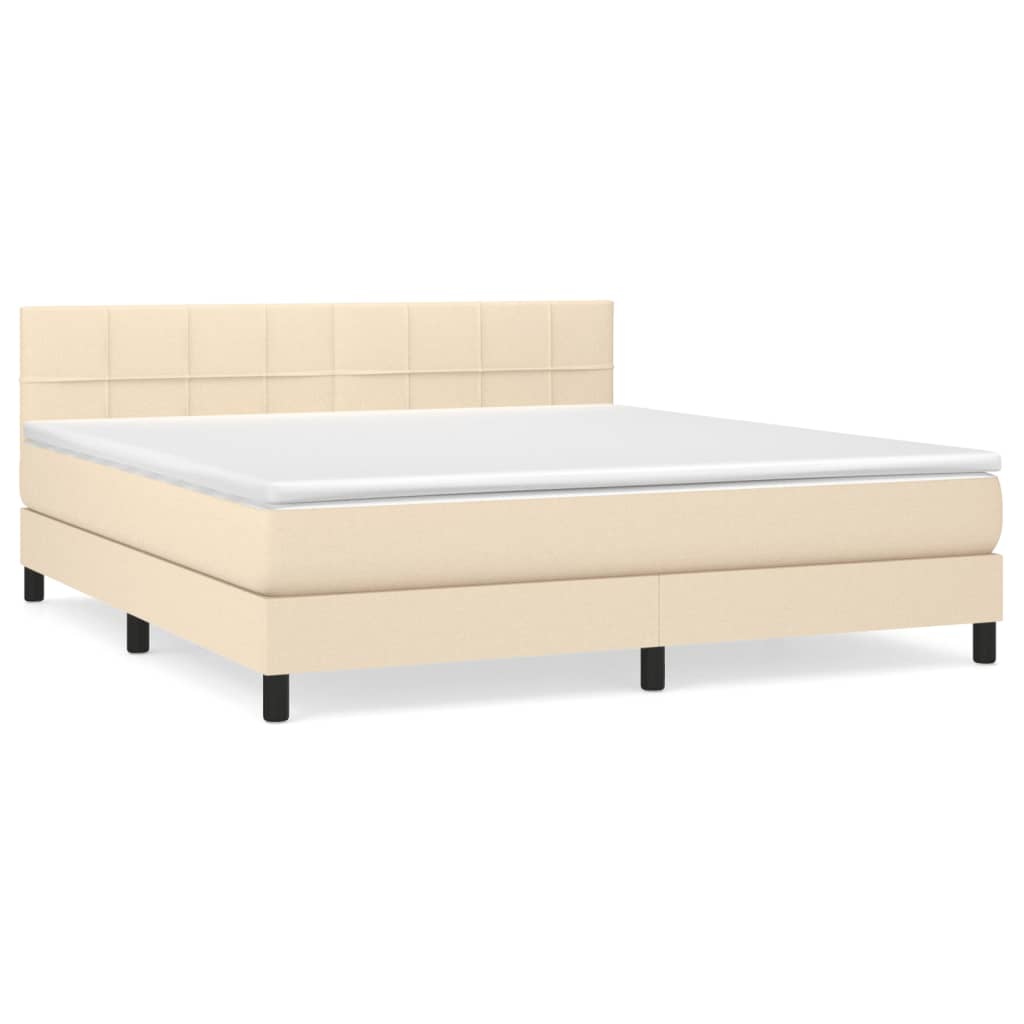 Boxspring Met Matras Stof Crèmekleurig 180X200 Cm 180 x 200 cm Blok met vierkanten