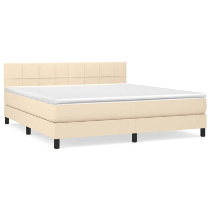 Boxspring Met Matras Stof Crèmekleurig 180X200 Cm 180 x 200 cm Blok met vierkanten