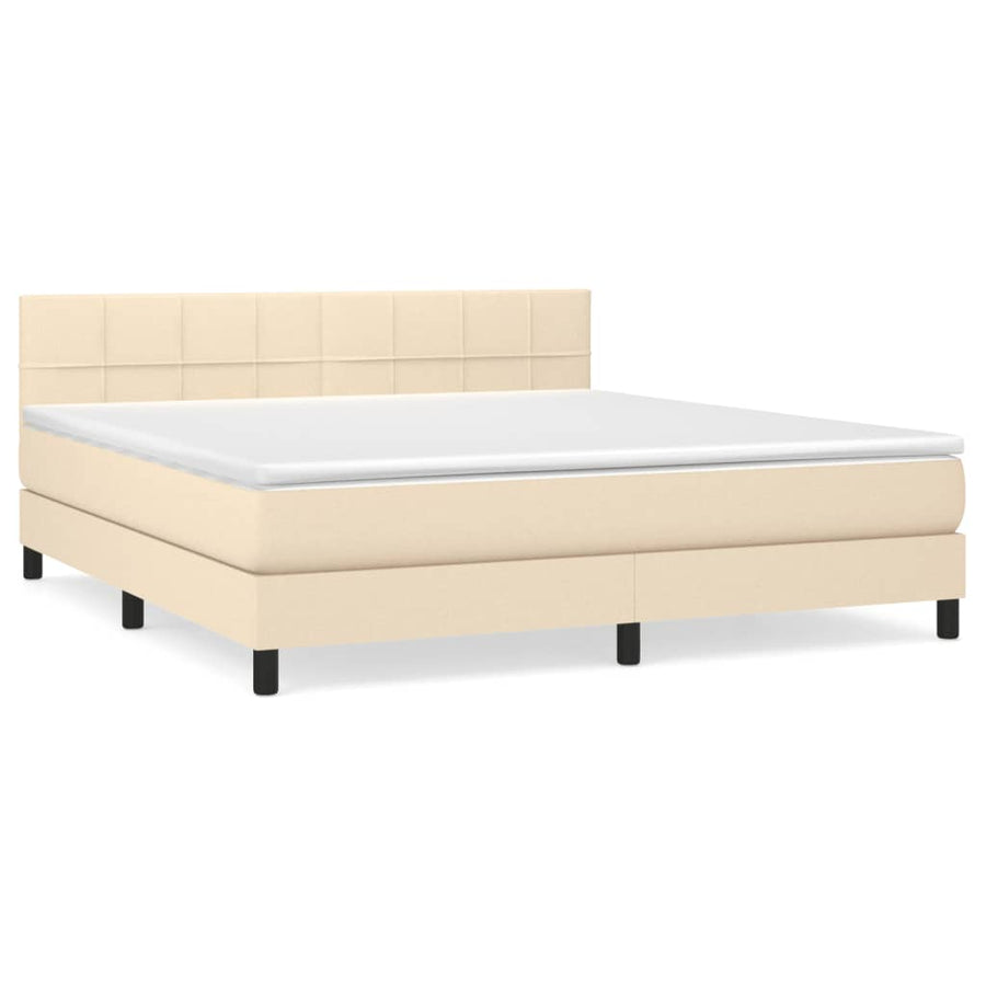 Boxspring Met Matras Stof Crèmekleurig 180X200 Cm 180 x 200 cm Blok met vierkanten