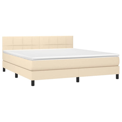 Boxspring Met Matras Stof Crèmekleurig 180X200 Cm 180 x 200 cm Blok met vierkanten