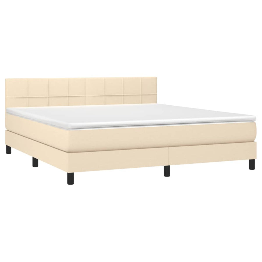 Boxspring Met Matras Stof Crèmekleurig 180X200 Cm 180 x 200 cm Blok met vierkanten