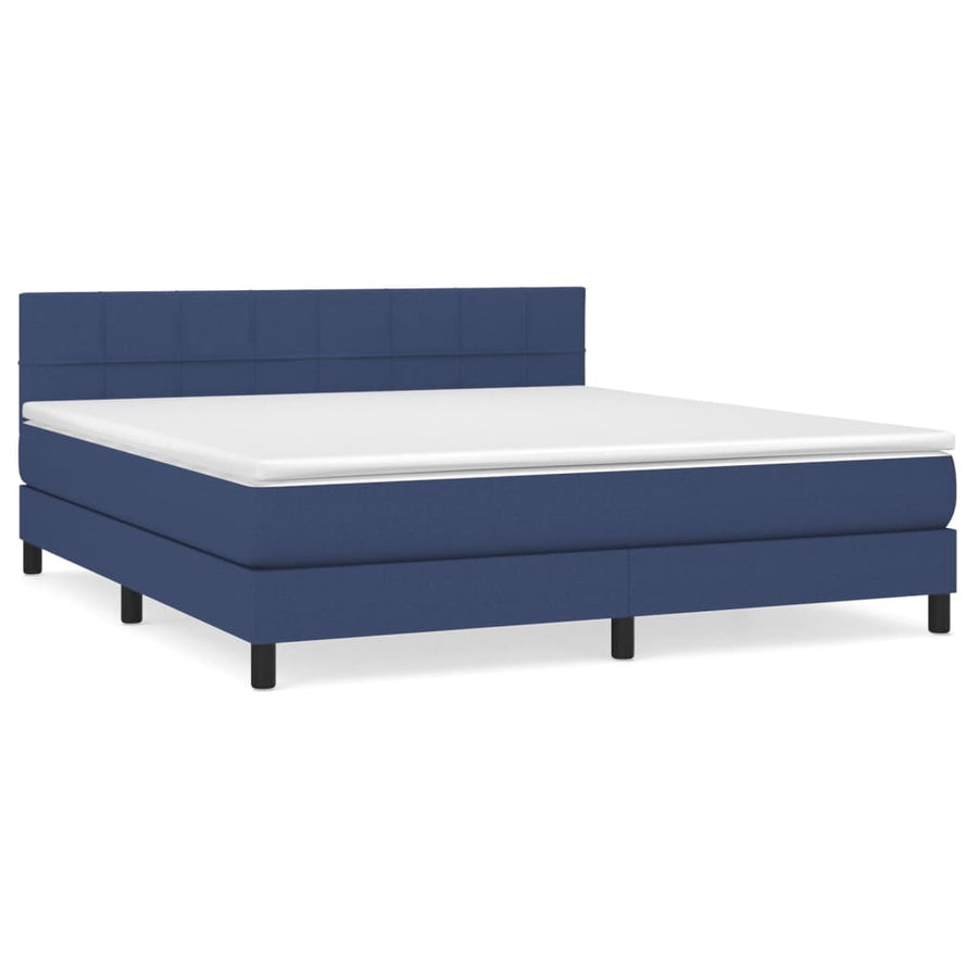Boxspring Met Matras Stof Blauw 180 x 200 cm Blok met vierkanten
