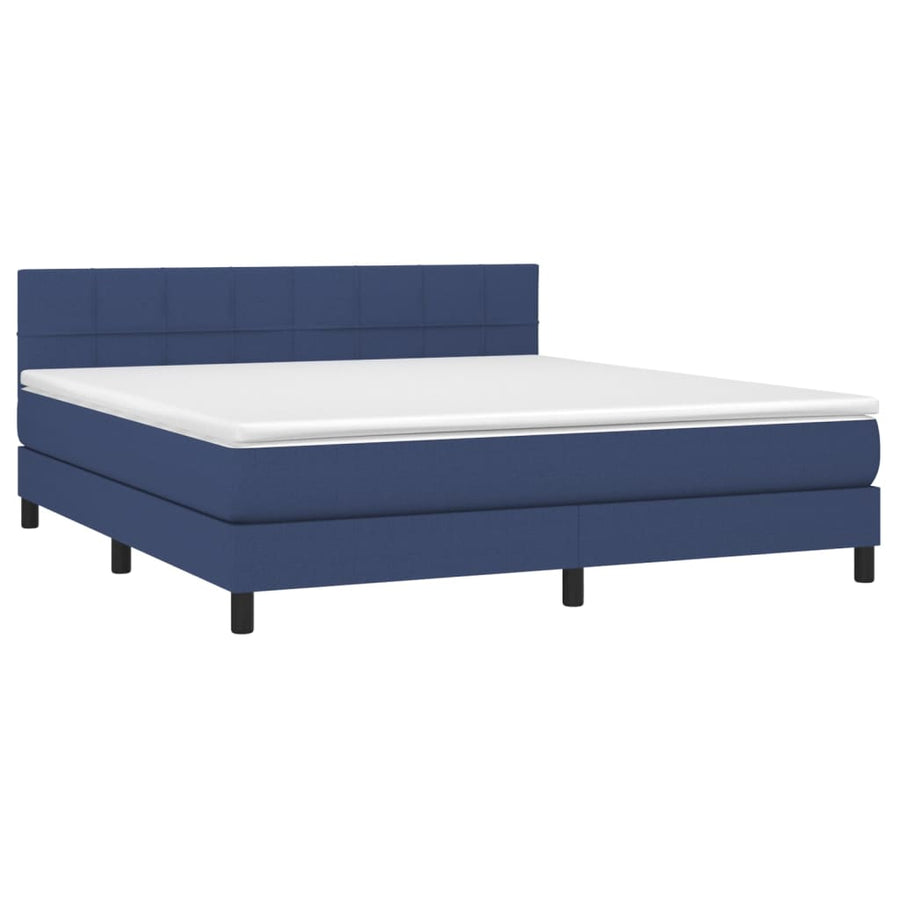 Boxspring Met Matras Stof Blauw 180 x 200 cm Blok met vierkanten