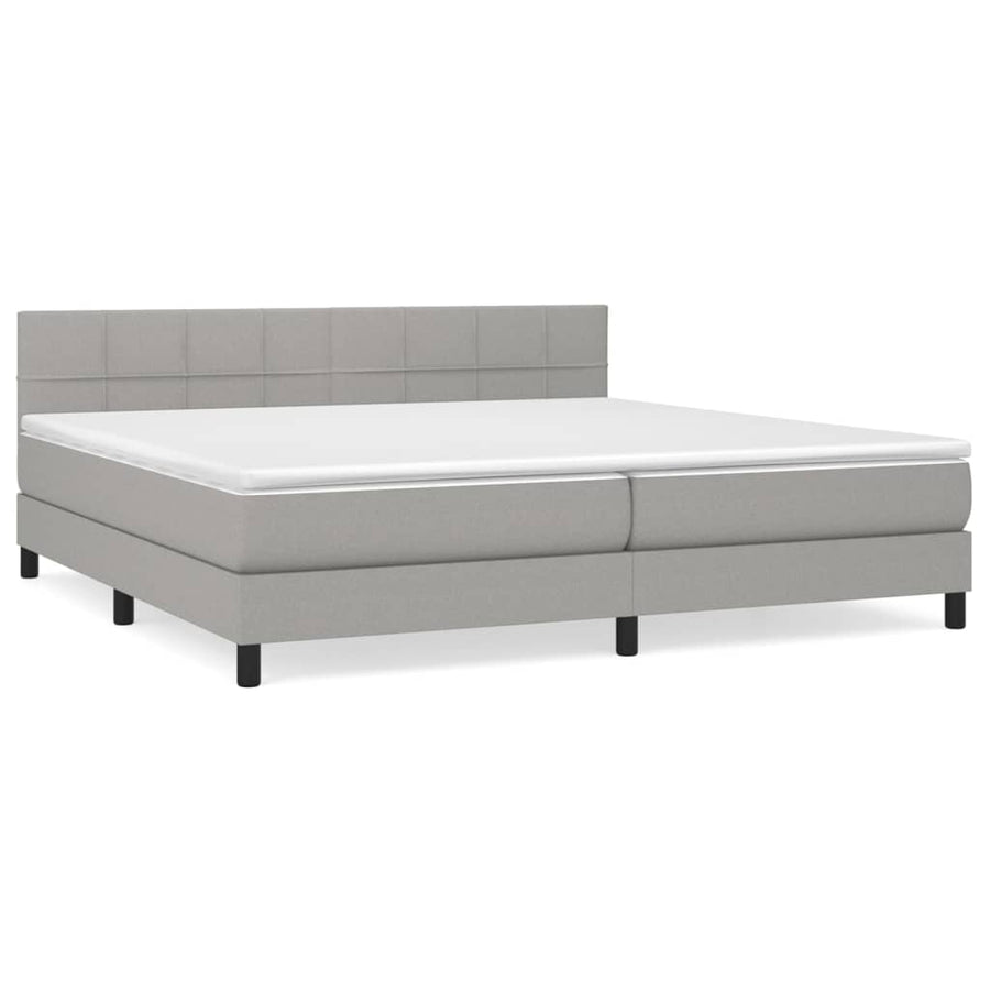Boxspring Met Matras Stof Lichtgrijs 200 x 200 cm Blok met vierkanten