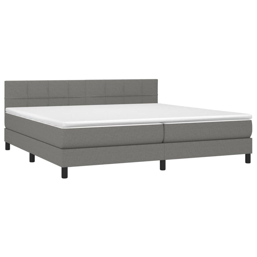 Boxspring Met Matras Stof Donkergrijs 200 x 200 cm Blok met vierkanten