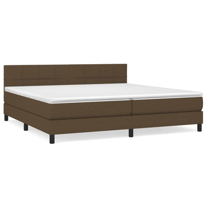Boxspring Met Matras Stof Donkerbruin 200 x 200 cm Blok met vierkanten