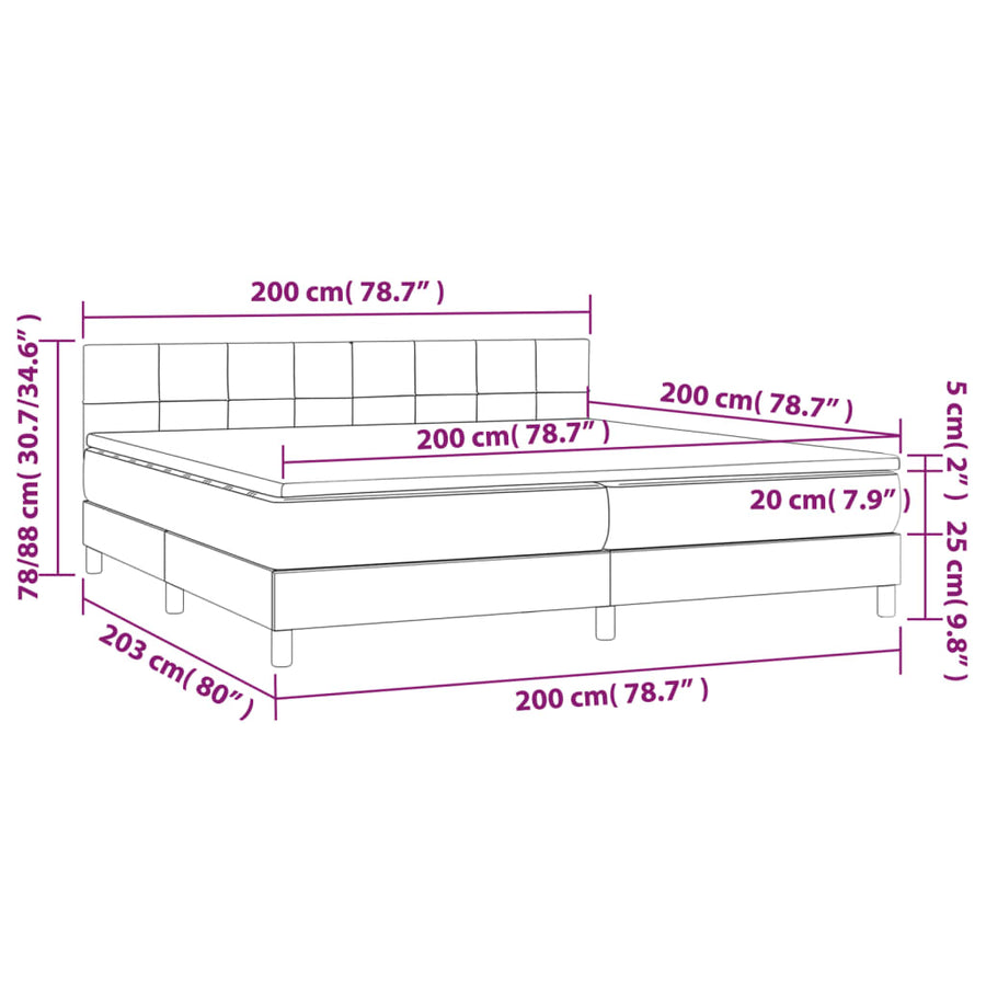 Boxspring Met Matras Stof Taupe 200 x 200 cm Blok met vierkanten