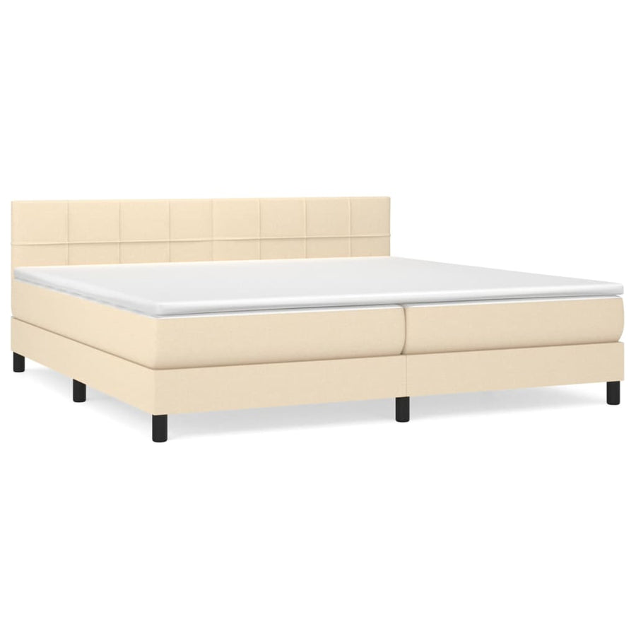 Boxspring met matras stof crèmekleurig 200x200 cm 200 x 200 cm Blok met vierkanten