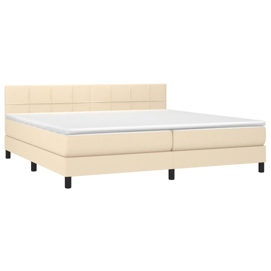 Boxspring met matras stof crèmekleurig 200x200 cm 200 x 200 cm Blok met vierkanten