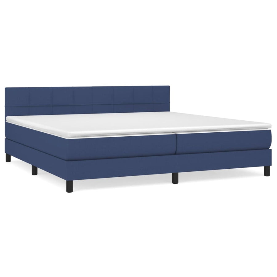 Boxspring Met Matras Stof Blauw 200 x 200 cm Blok met vierkanten