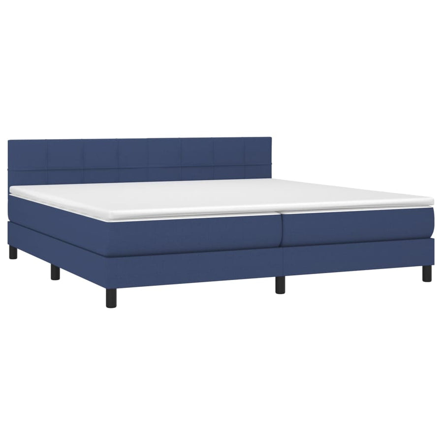 Boxspring Met Matras Stof Blauw 200 x 200 cm Blok met vierkanten