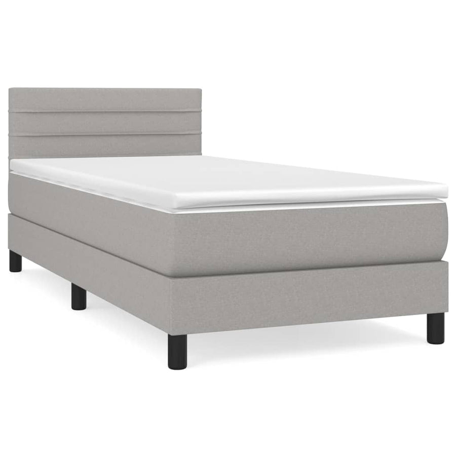 Boxspring Met Matras Stof Lichtgrijs 80 x 200 cm Horizontale strepen