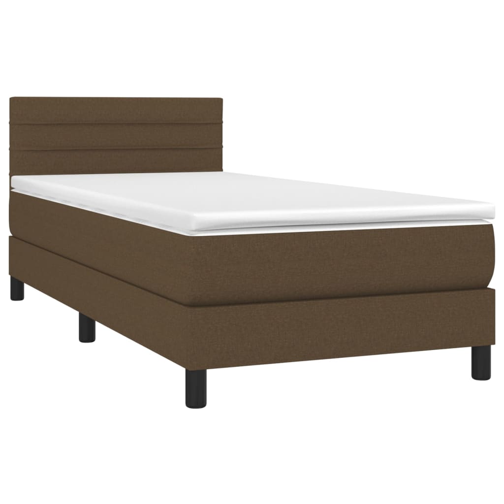 Boxspring Met Matras Stof Donkerbruin 90 x 200 cm Horizontale strepen