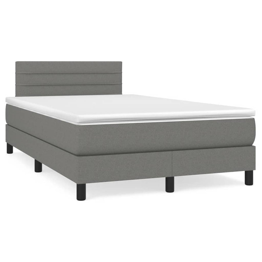 Boxspring Met Matras Stof Donkergrijs 120 x 200 cm Horizontale strepen