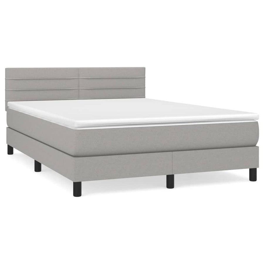 Boxspring Met Matras Stof Lichtgrijs 140 x 190 cm Horizontale strepen