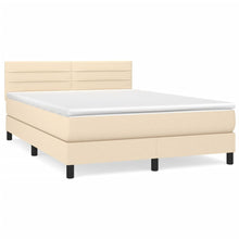 Boxspring met matras stof crèmekleurig 140x190 cm 140 x 190 cm Horizontale strepen