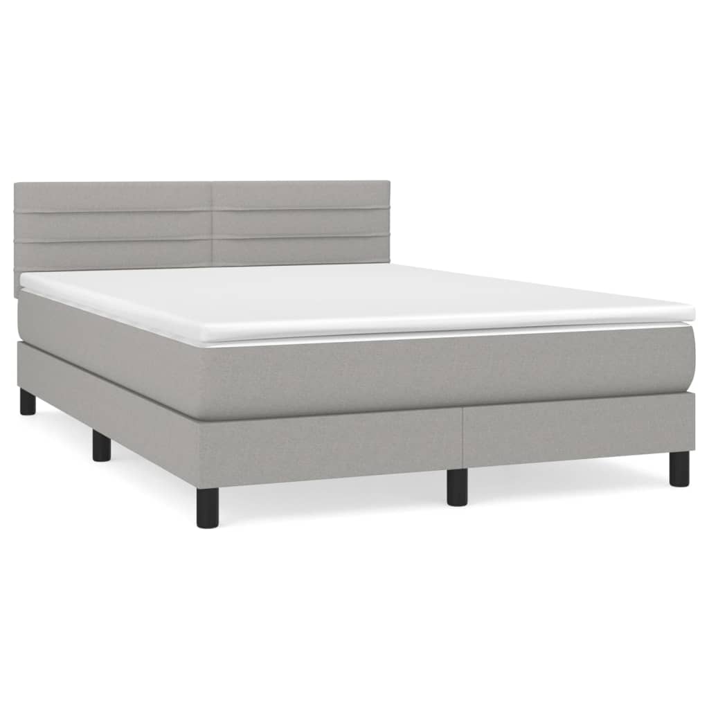 Boxspring Met Matras Stof Lichtgrijs 140 x 200 cm Horizontale strepen