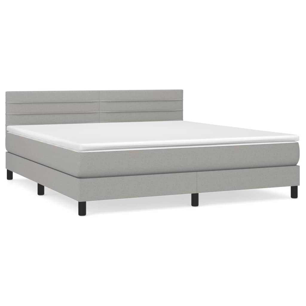 Boxspring Met Matras Stof Lichtgrijs 160 x 200 cm Horizontale strepen