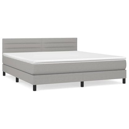 Boxspring Met Matras Stof Lichtgrijs 160 x 200 cm Horizontale strepen