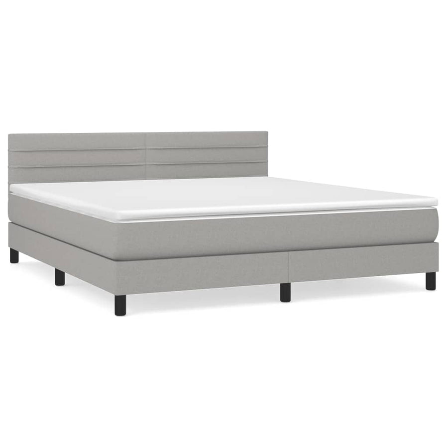Boxspring Met Matras Stof Lichtgrijs 160 x 200 cm Horizontale strepen