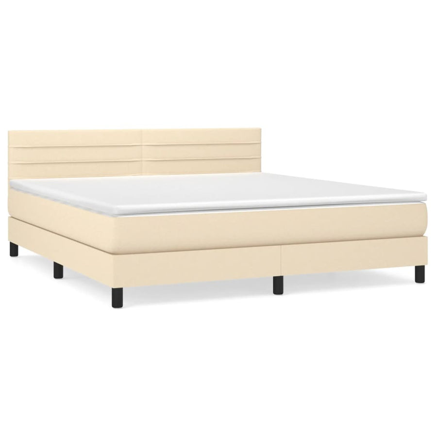 Boxspring Met Matras Stof Kleurig Crème 160 x 200 cm Horizontale strepen
