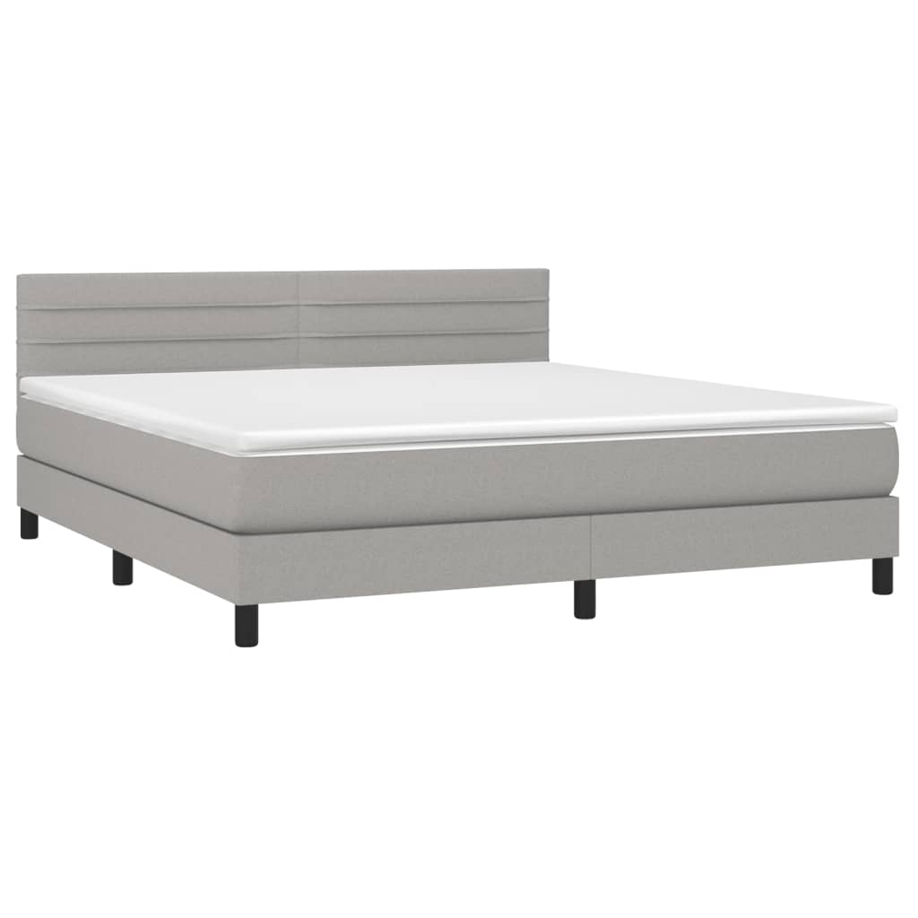 Boxspring Met Matras Stof Lichtgrijs 180 x 200 cm Horizontale strepen