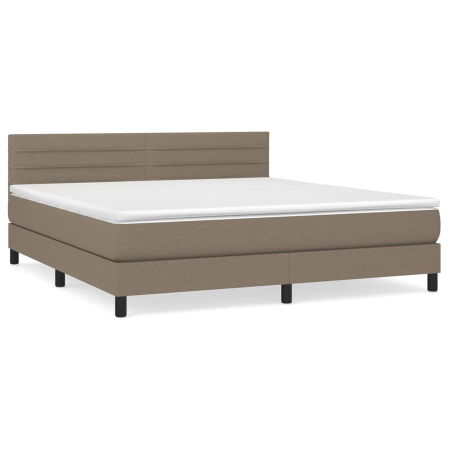 Boxspring met matras stof taupe 180x200 cm 180 x 200 cm Horizontale strepen