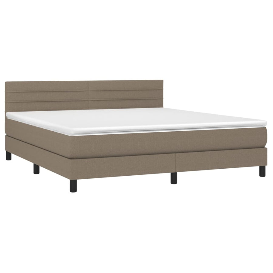 Boxspring met matras stof taupe 180x200 cm 180 x 200 cm Horizontale strepen