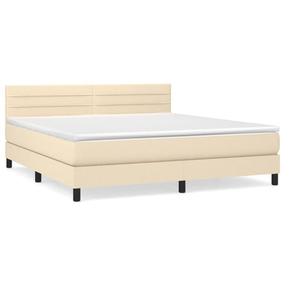 Boxspring Met Matras Stof Crèmekleurig 180X200 Cm 180 x 200 cm Horizontale strepen
