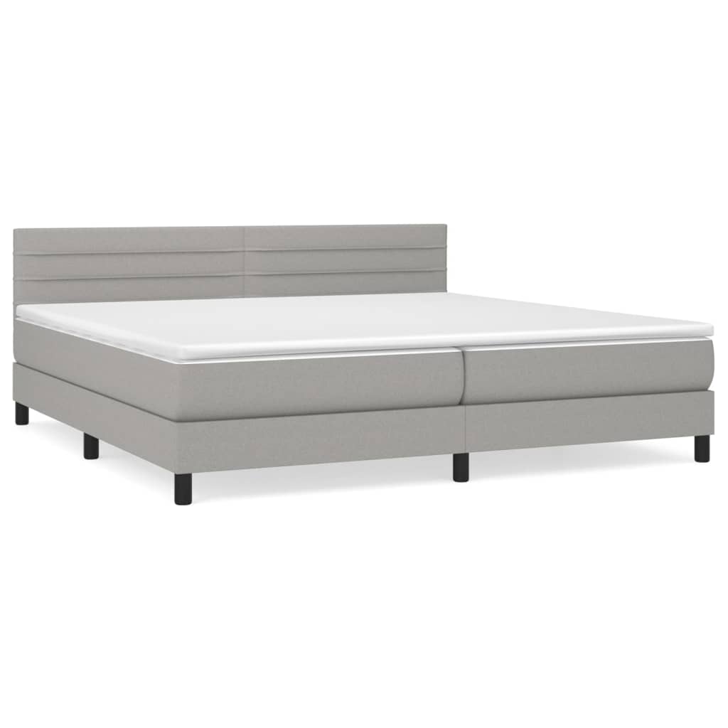Boxspring Met Matras Stof Lichtgrijs 200 x 200 cm Horizontale strepen