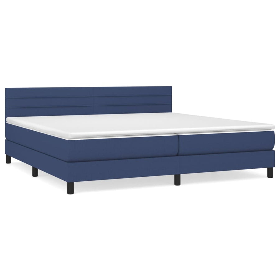 Boxspring Met Matras Stof Blauw 200 x 200 cm Horizontale strepen