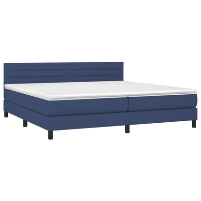 Boxspring Met Matras Stof Blauw 200 x 200 cm Horizontale strepen