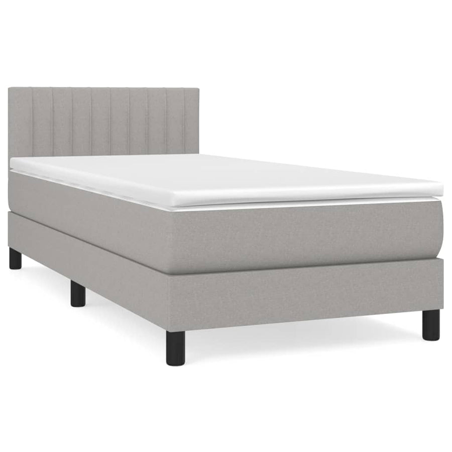 Boxspring Met Matras Stof Lichtgrijs 90 x 190 cm Verticale strepen