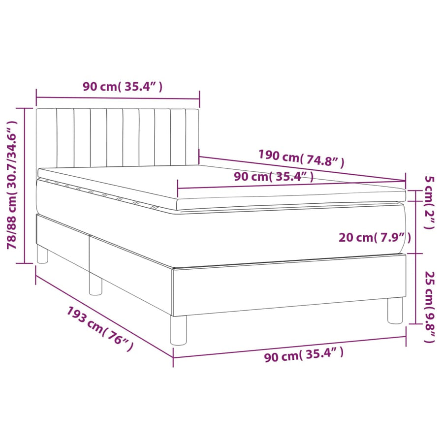 Boxspring Met Matras Stof Blauw 90 x 190 cm Verticale strepen