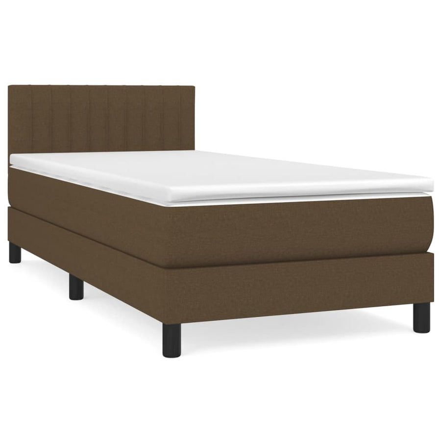 Boxspring Met Matras Stof Donkerbruin 100 x 200 cm Verticale strepen