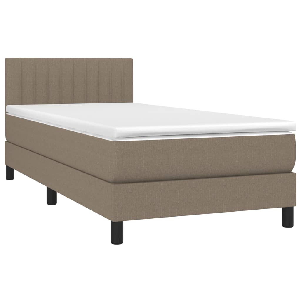 Boxspring met matras stof taupe 100x200 cm 100 x 200 cm Verticale strepen