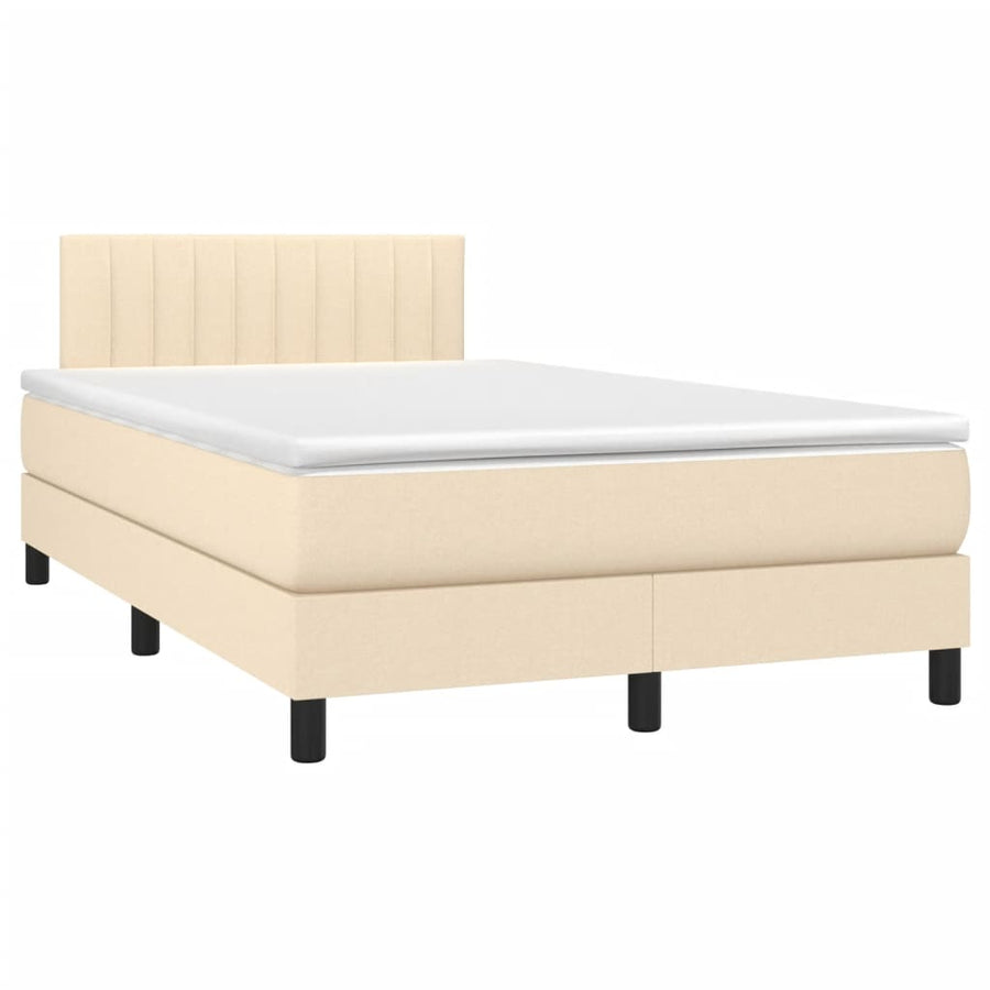 Boxspring met matras stof crèmekleurig 120x200 cm 120 x 200 cm Verticale strepen