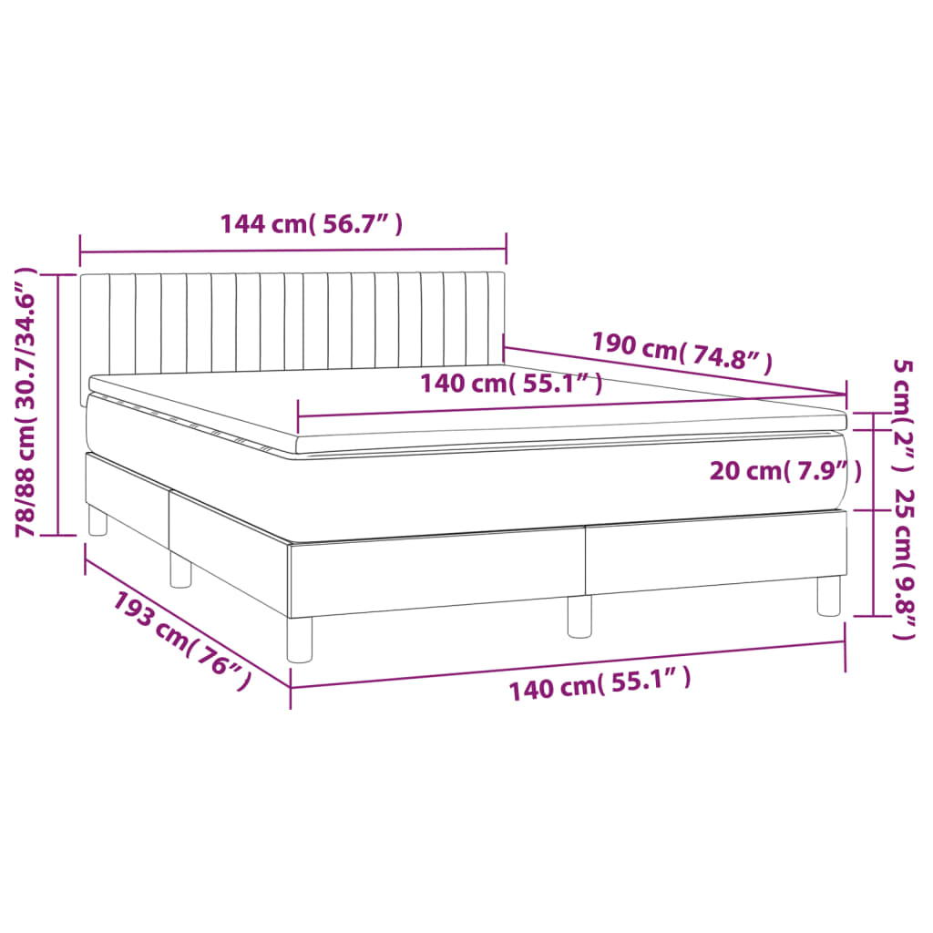 Boxspring Met Matras Stof Taupe 140 x 190 cm Verticale strepen