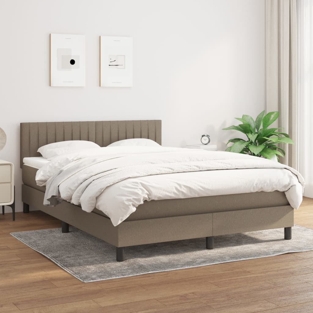 Boxspring Met Matras Stof Taupe 140 x 200 cm Verticale strepen