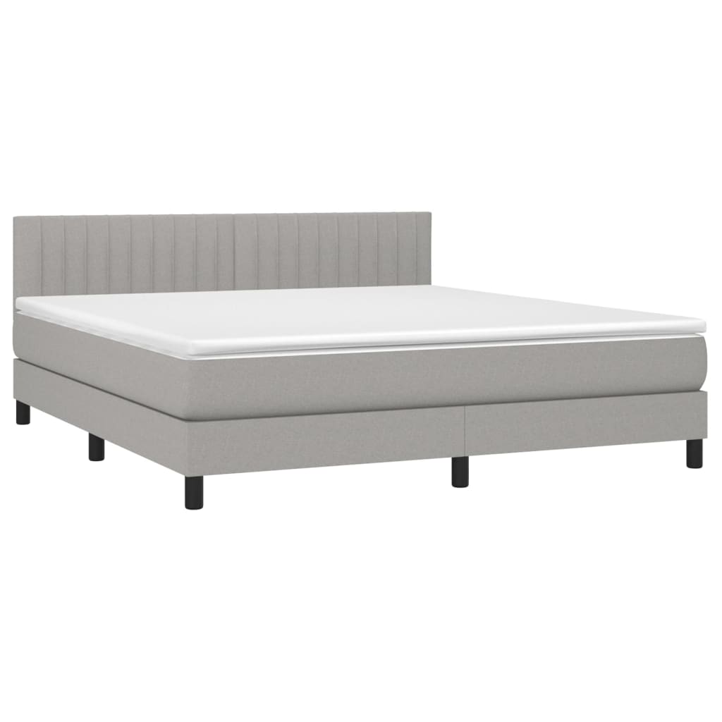 Boxspring Met Matras Stof Lichtgrijs 160 x 200 cm Verticale strepen