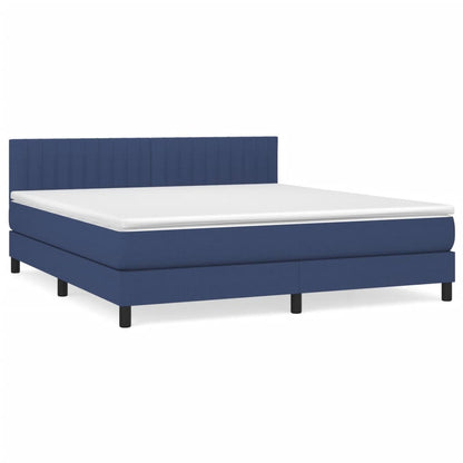 Boxspring Met Matras Stof Blauw 160 x 200 cm Verticale strepen