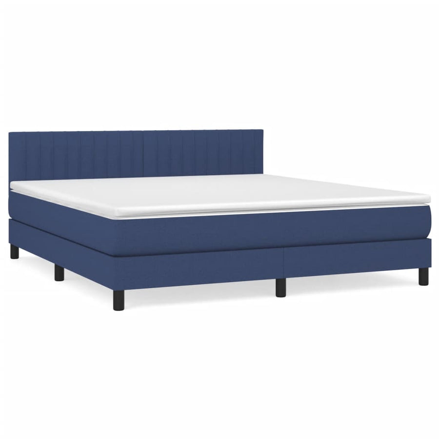 Boxspring Met Matras Stof Blauw 160 x 200 cm Verticale strepen