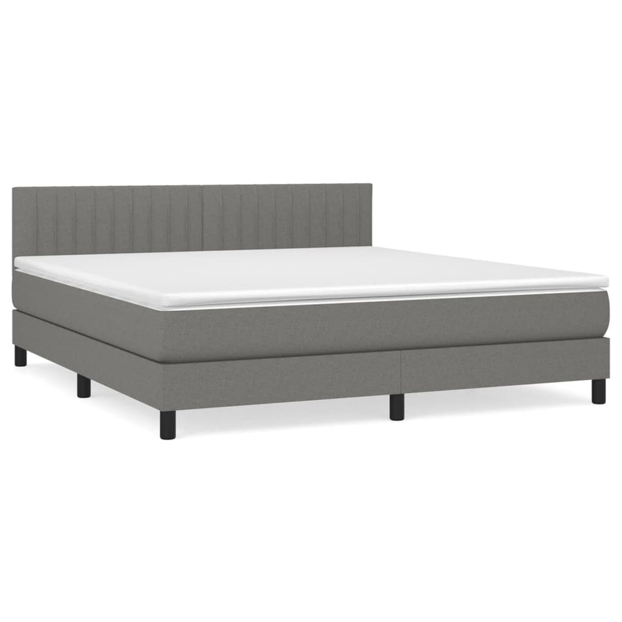 Boxspring Met Matras Stof Donkergrijs 180 x 200 cm Verticale strepen