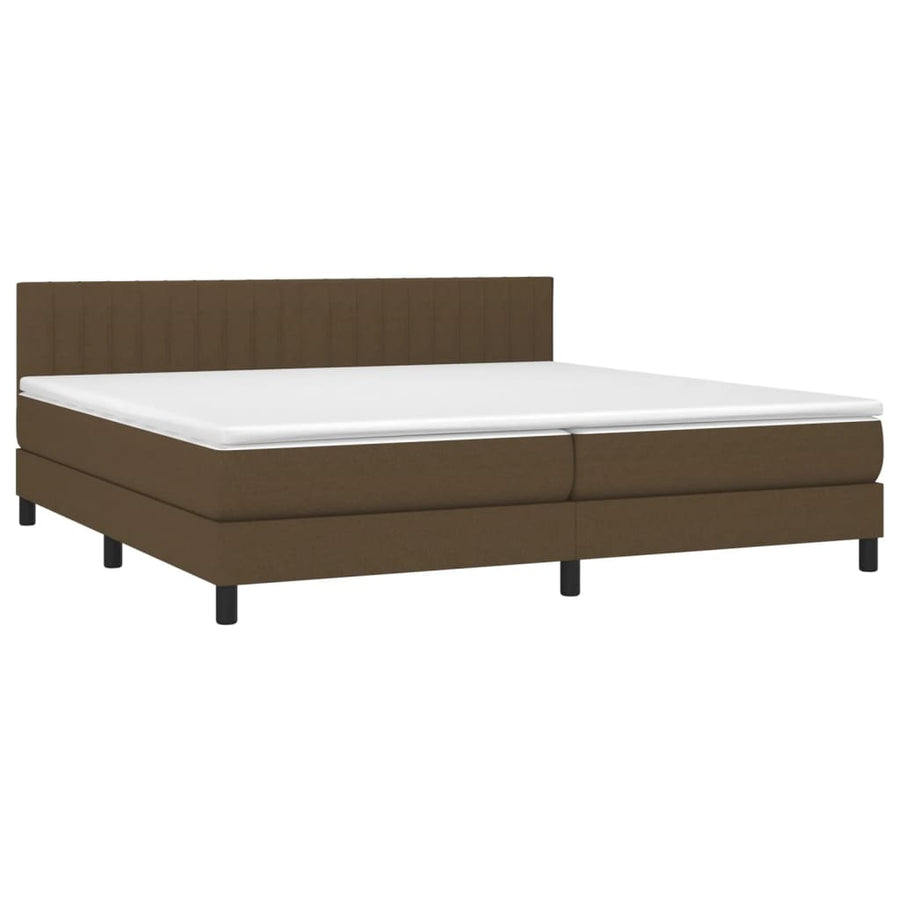 Boxspring Met Matras Stof Donkerbruin 200X200 Cm 200 x 200 cm Verticale strepen