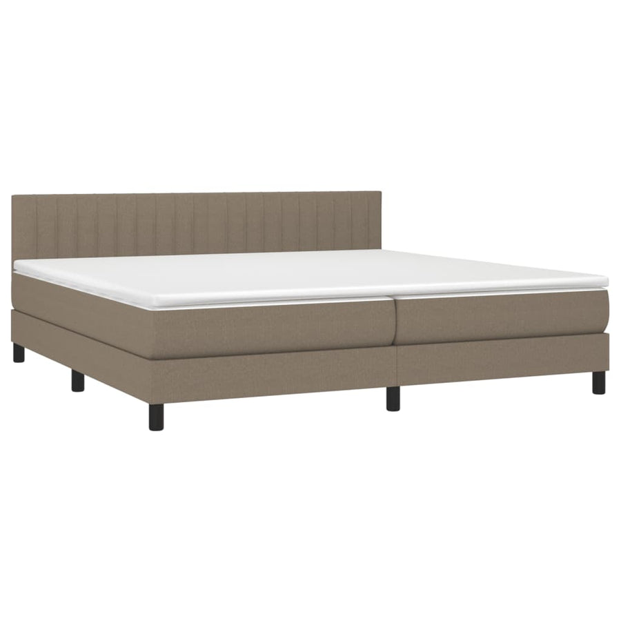 Boxspring met matras stof taupe 200x200 cm 200 x 200 cm Verticale strepen