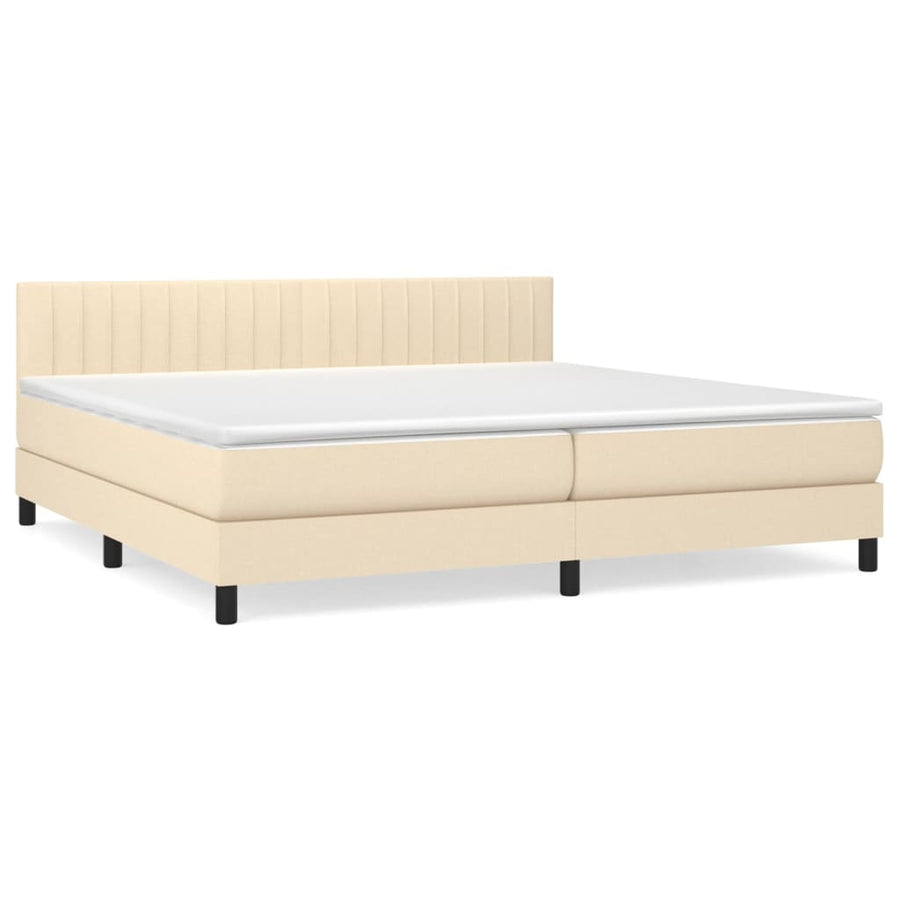 Boxspring Met Matras Stof Kleurig Crème 200 x 200 cm Verticale strepen