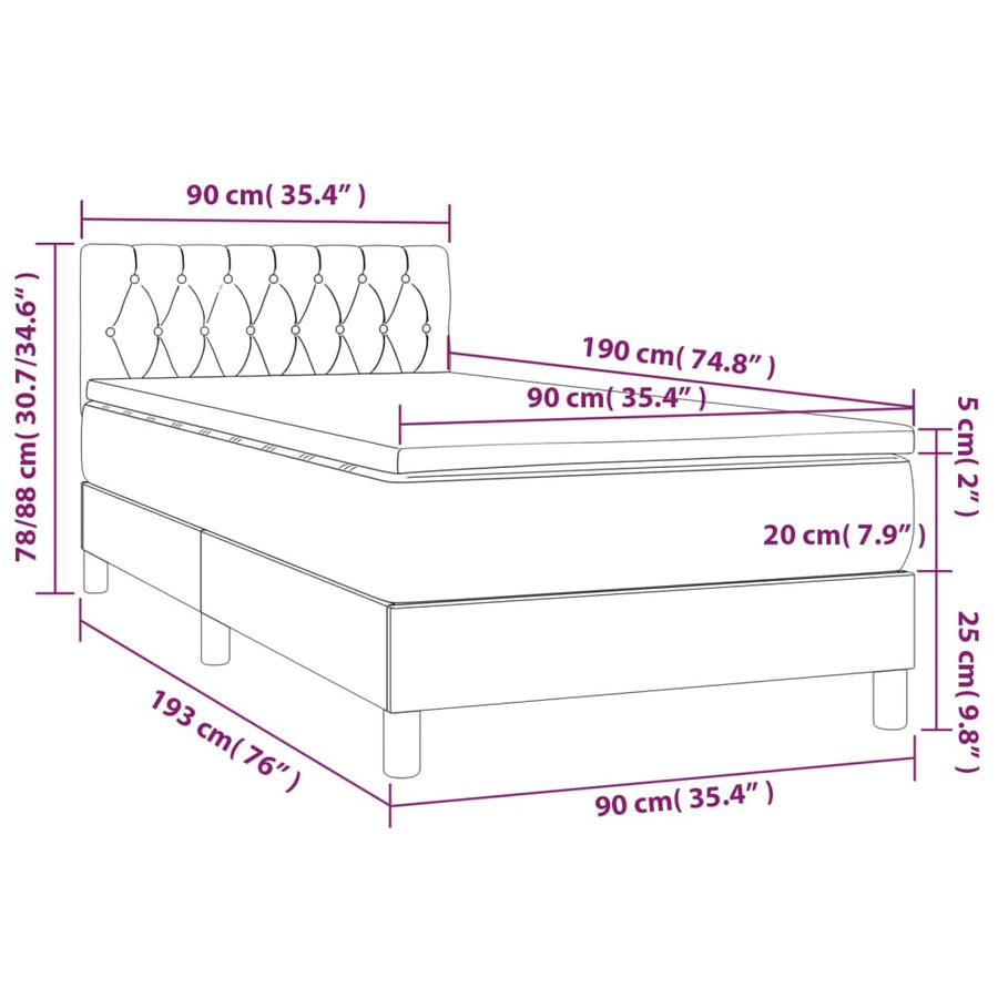 Boxspring met matras stof taupe 90x190 cm 90 x 190 cm Taupe