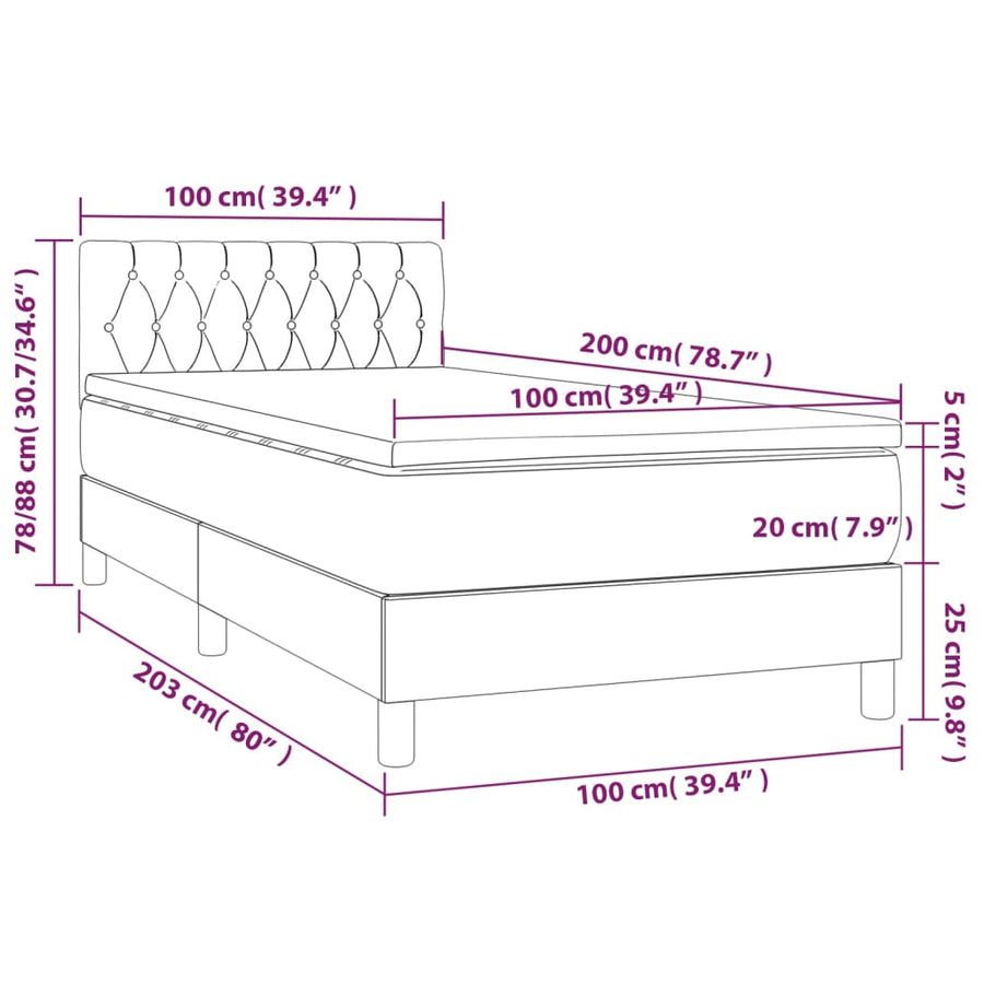 Boxspring Met Matras Stof Lichtgrijs 100X200 Cm Lichtgrijs 100 x 200 cm Getuft ontwerp