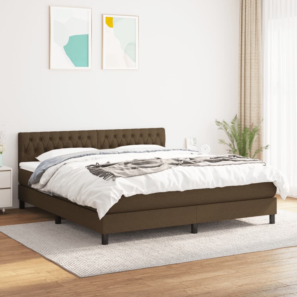 Boxspring Met Matras Stof Donkerbruin 180X200 Cm