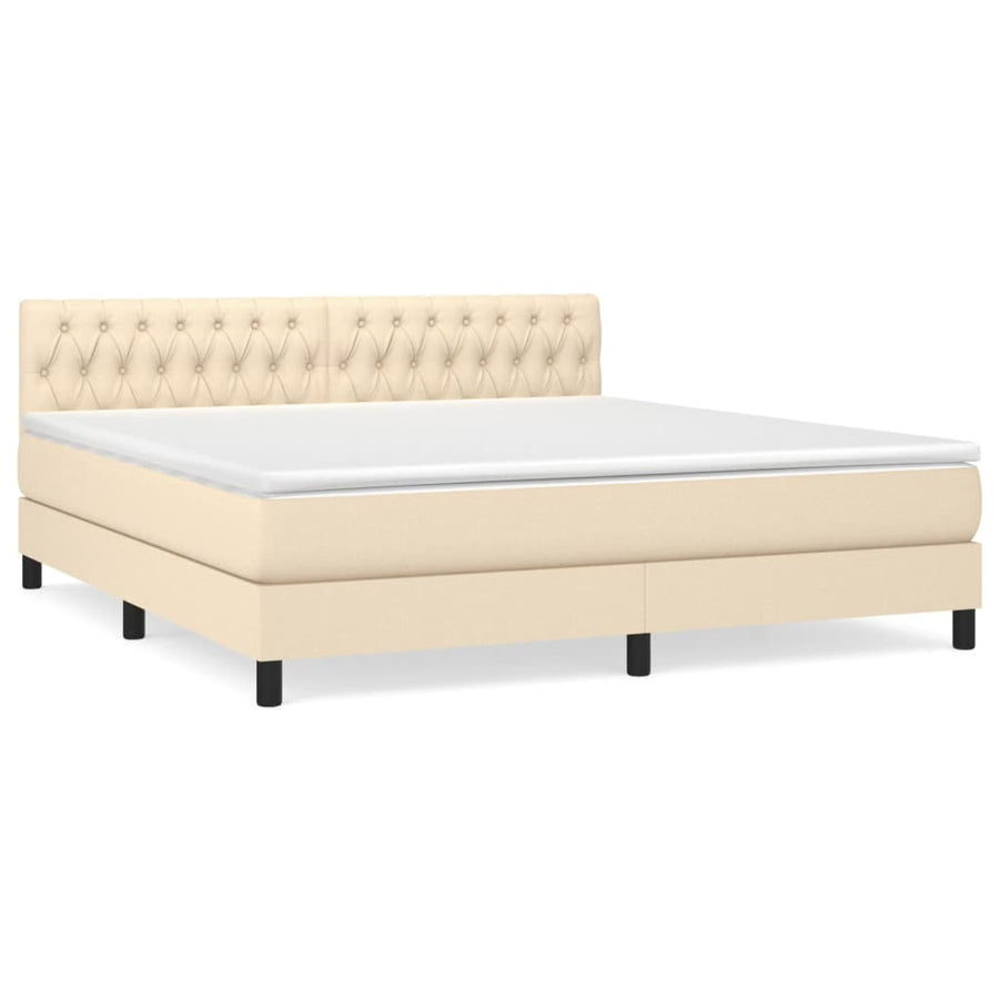 Boxspring Met Matras Stof Crèmekleurig 180X200 Cm 180 x 200 cm Getuft ontwerp